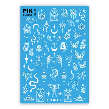 Слайдеры PIK Слайдеры для ногтей P-128 Белые змеи и бабочки