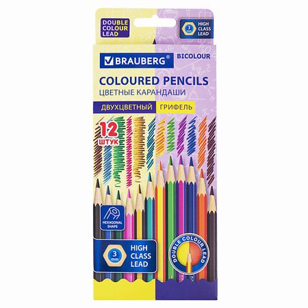 Набор карандашей BRAUBERG Карандаши с двухцветным грифелем  BICOLOUR карандаши пастельные 24цв сонет к к зхк