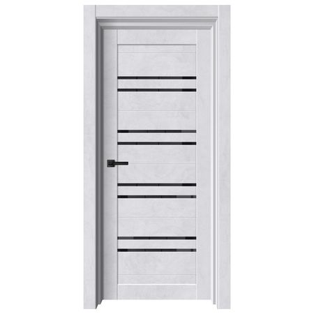 полотно дверное ДВЕРИ ГУД Х21 Бетон снежный стекло лакобель чёрный 200х80см ПВХ