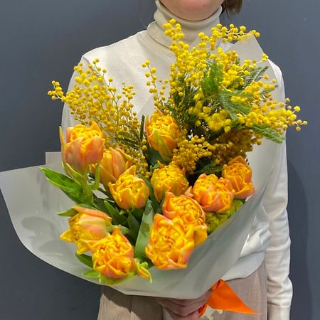Букет живых цветов КАКТУСМАРКЕТ Букет тюльпанов и мимозы