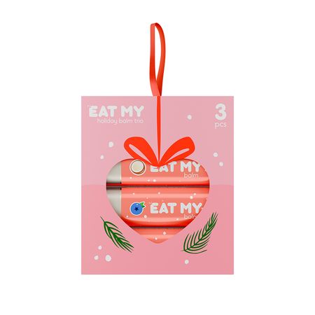 Подарочный набор бальзамов для губ EAT MY Снежная нежность сливочный кокос, клубнично-банановый смузи, йогурт с голубикой 3x4,8 г