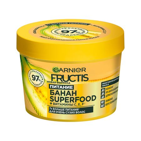 Маска для волос GARNIER FRUCTIS SUPERFOOD Банан питание 390 мл маска для сна лисы на бежевом фоне пакет